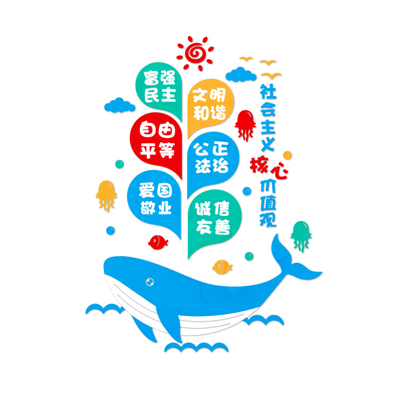 社会义核心价值观墙画立体幼儿园学校走廊面装饰标语