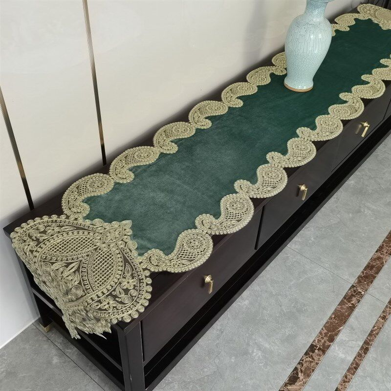 新款欧式蕾丝奢华金色桌旗餐桌茶几桌布梳妆台五斗柜防尘盖布桌布