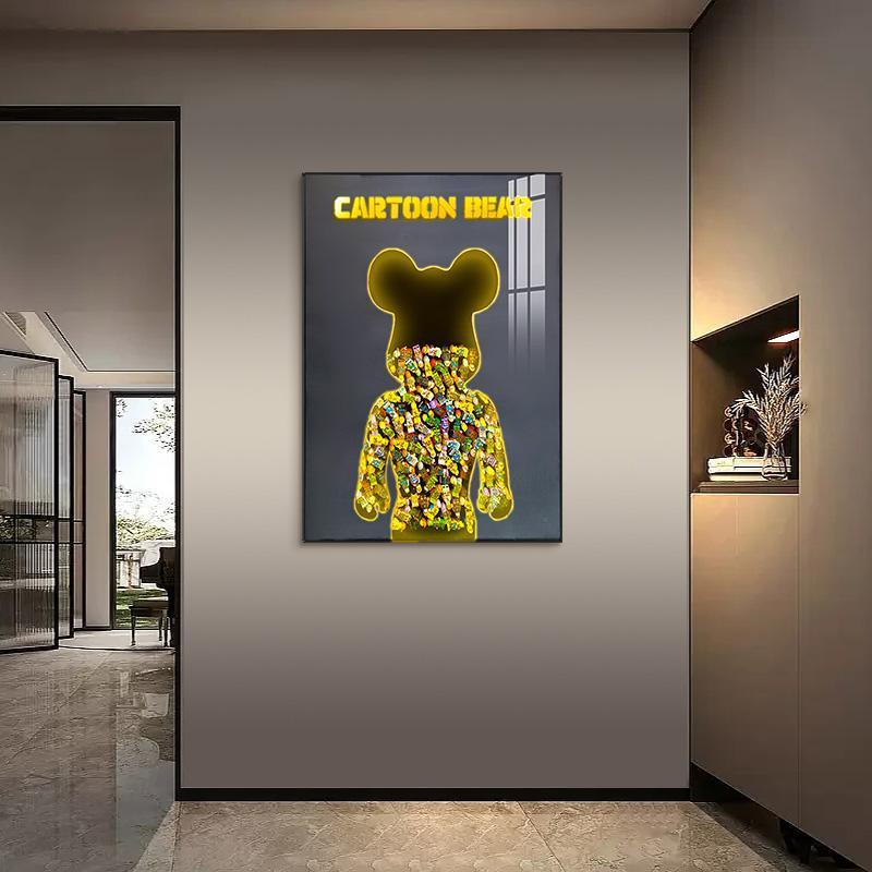 氛围灯画熊入户玄关实物积木装饰画卧室餐厅挂画熊6080
