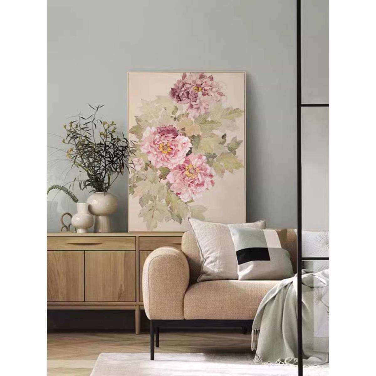 新中式牡丹花开客厅沙发装饰画古典玄关简约壁画花开富贵餐厅挂画