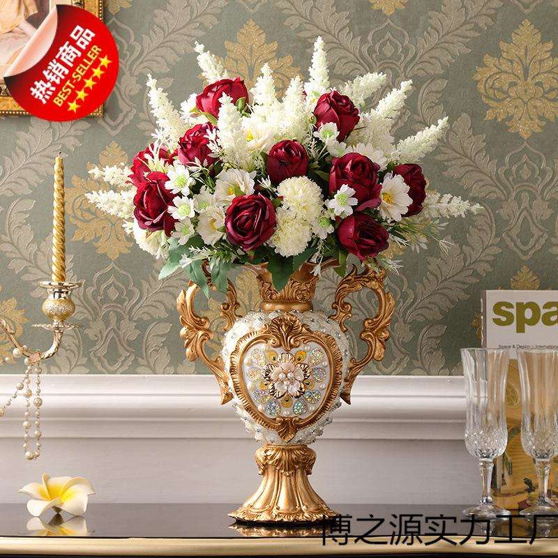 欧式树脂花瓶复古摆件客厅插花家居婚庆装饰花艺仿真花假花工艺品