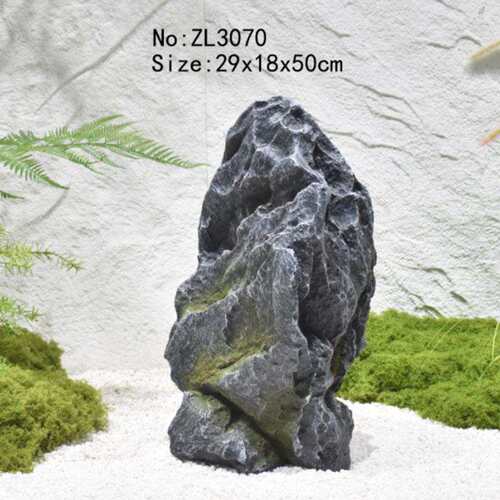 新中式入户玄关仿真造景假山石头景观室内大屏风采光井黑松装饰品