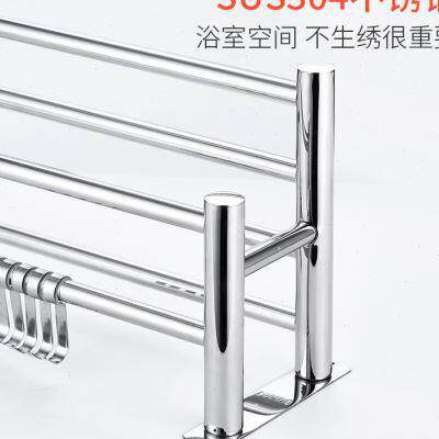 ZZ8N毛巾架免打孔卫生间不锈钢收纳浴巾架浴室挂钩杆厕所置物