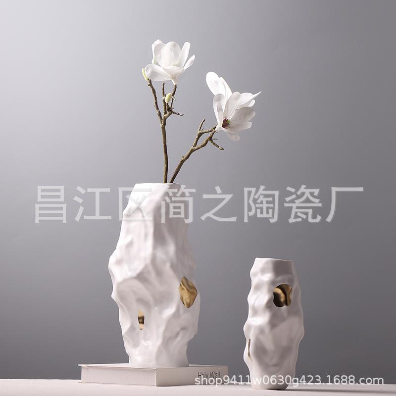 欧式白色陶瓷花瓶摆件客厅插花轻奢高档餐桌电视柜卧室家居装饰品