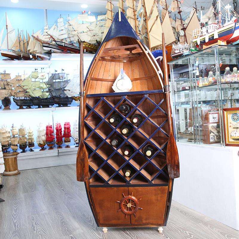 创意木制红酒柜船型手工海洋主题仿古色酒吧装饰工艺品摆件