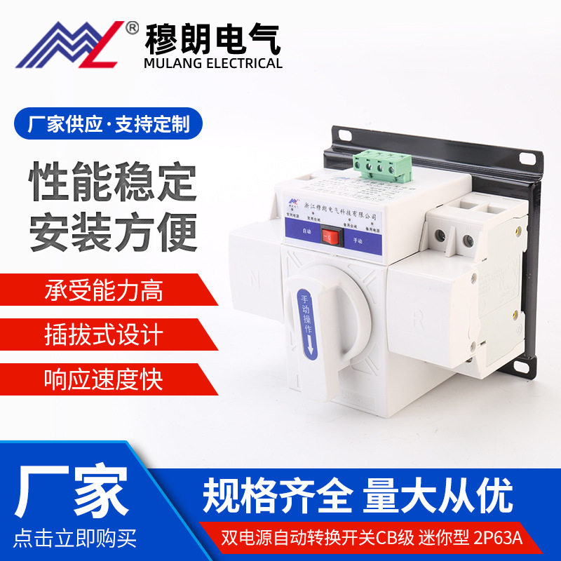 双电源自动转换开关CB级迷你型MLQ2-2P63A自动切换开关