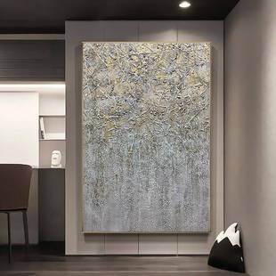 纯手绘油画黑白灰轻奢金箔装饰画后现代挂画北欧抽象壁画大幅手工