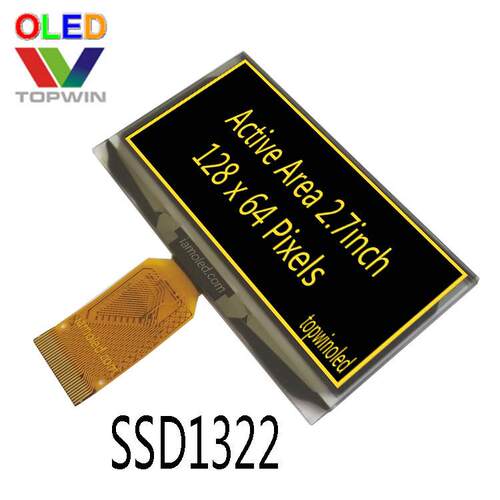 2.7寸oled屏128x64黄色2864ASYIG01黑底黄字sd1322黄底黑字12864