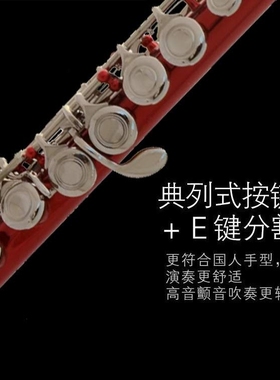 华津乐器 专业长笛红色C调长笛16孔闭孔