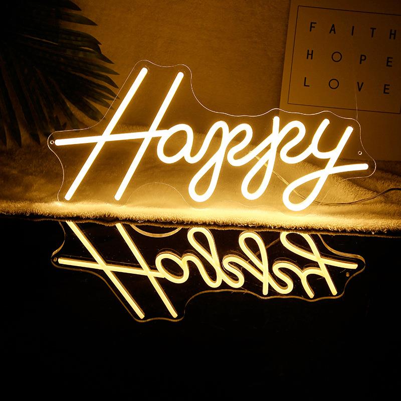 亚马逊热卖led霓虹灯 广告牌happy造型发光灯装饰字母广告字招牌
