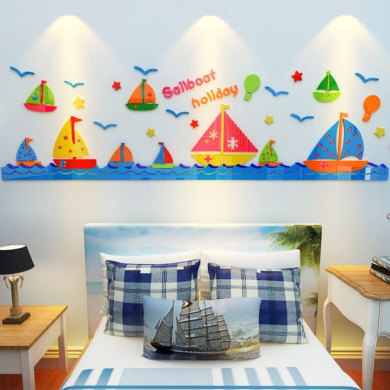 大海帆船儿童房装饰画卡通墙贴幼儿园墙面布置卧室床头墙贴画房间