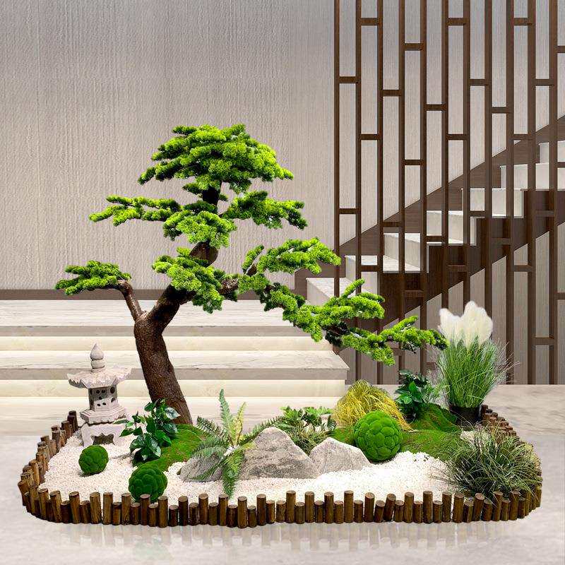 迎客松仿真树造景假树室内大型罗汉松玄关楼梯口橱窗装饰绿植景观