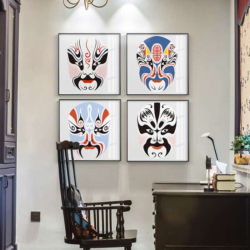 脸谱装饰画火锅店有框画农家乐餐厅现代挂画饭店酒楼包厢组合壁画图片