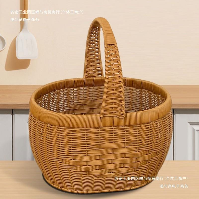 收纳鸡蛋新款采摘提篮仿藤手提购物篮纯手工水果篮野餐菜篮子编织