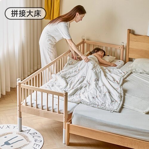实木榉木拼接床定制加高护栏