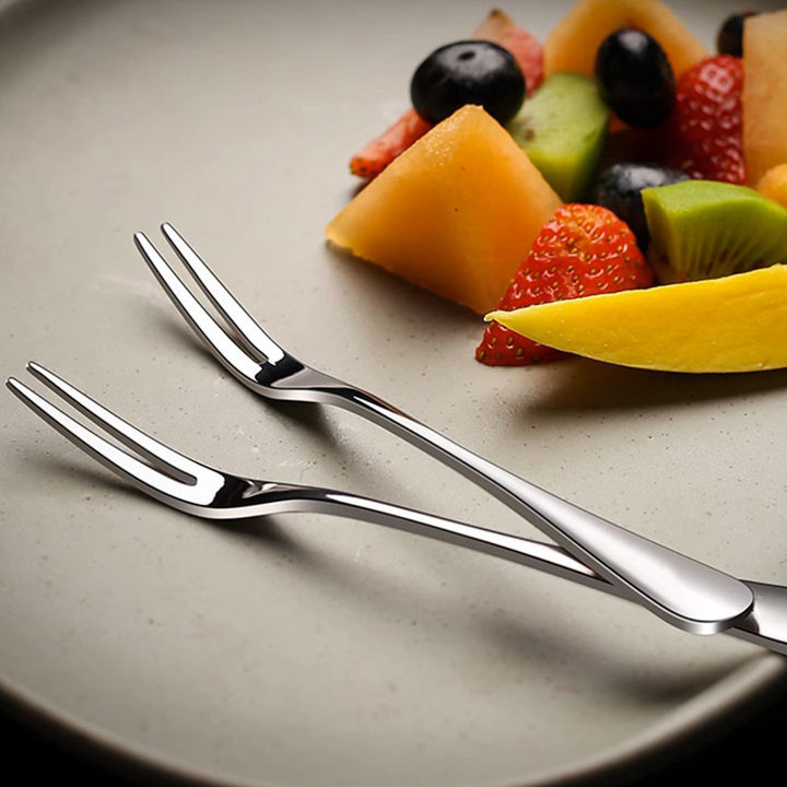 水果叉304不锈钢家用二齿叉加厚圆尾西瓜甜品叉子ins风水果签