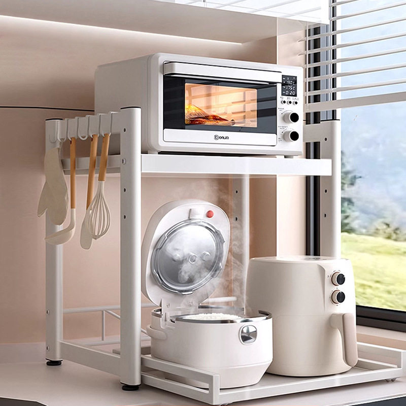 厨房微波炉置物架双层抽拉式电饭煲收纳架子家用多功能调料架,厨房/烹饪用具,微波炉置物架,淘宝优惠券,粉丝福利购,淘宝优惠卷