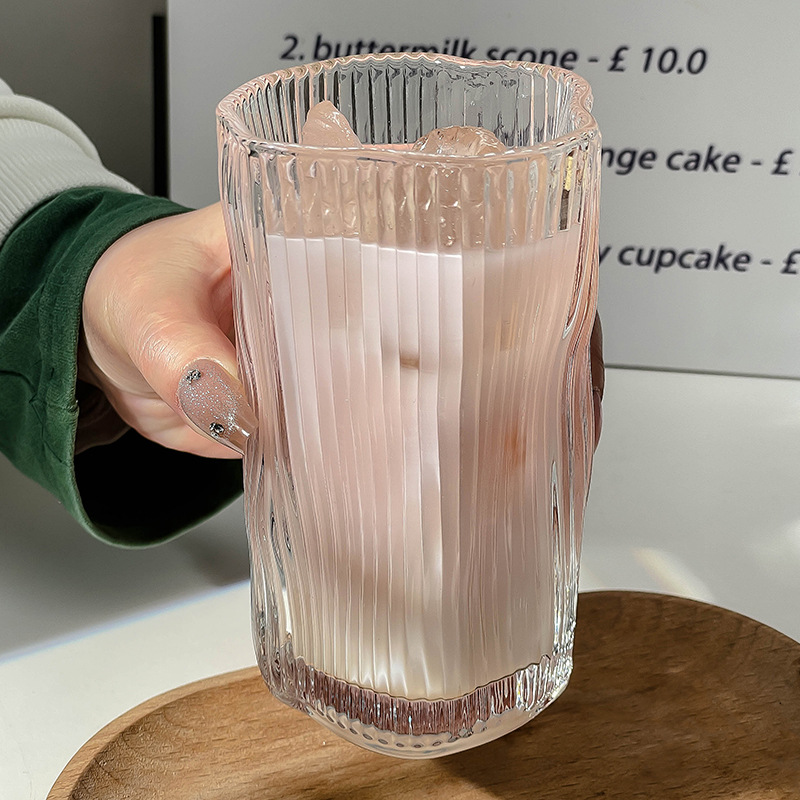 in风家用不规则扭扭杯冰美式拿铁咖啡杯玻璃杯夏天果汁杯冷饮杯