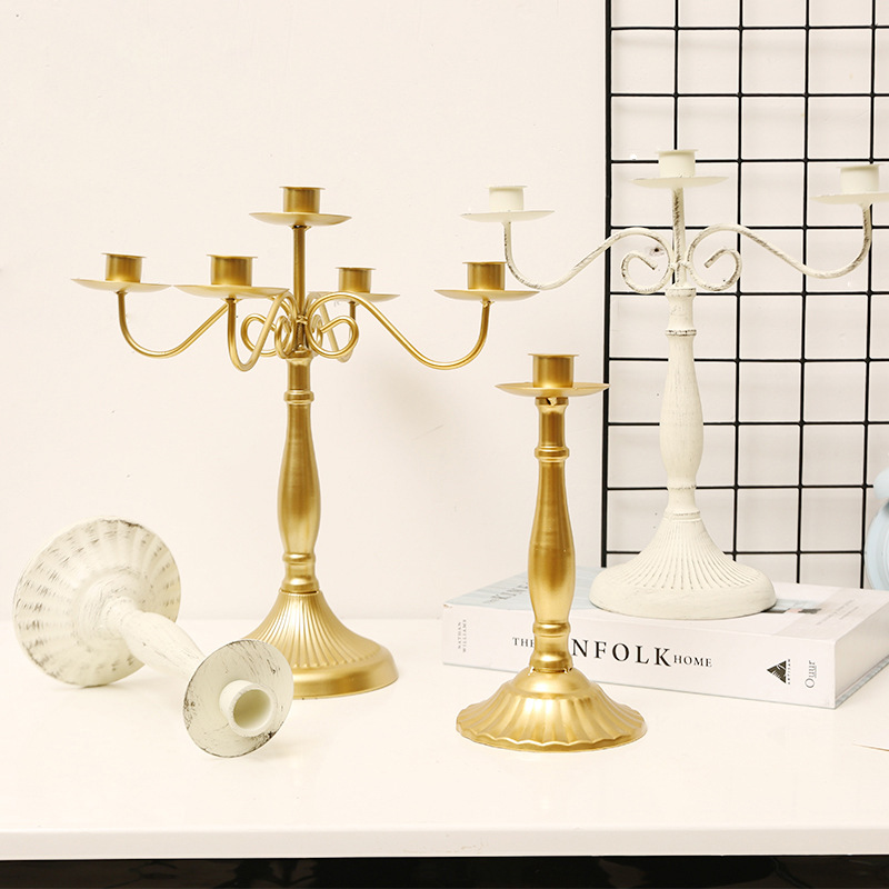 欧式铁艺怀旧烛台餐桌摆件