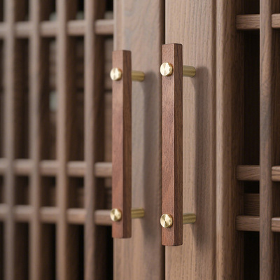 胡桃木黄铜拉手复古新中式实木拉手仿古抽屉家具橱柜衣柜门把手