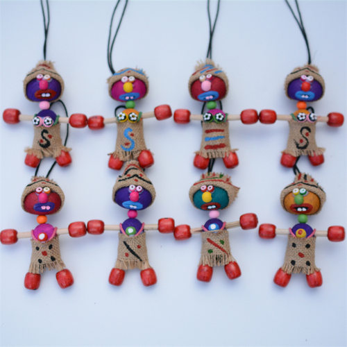 特色民族风手工小福娃吞口麻布东巴木头人挂件挂饰工艺装饰品