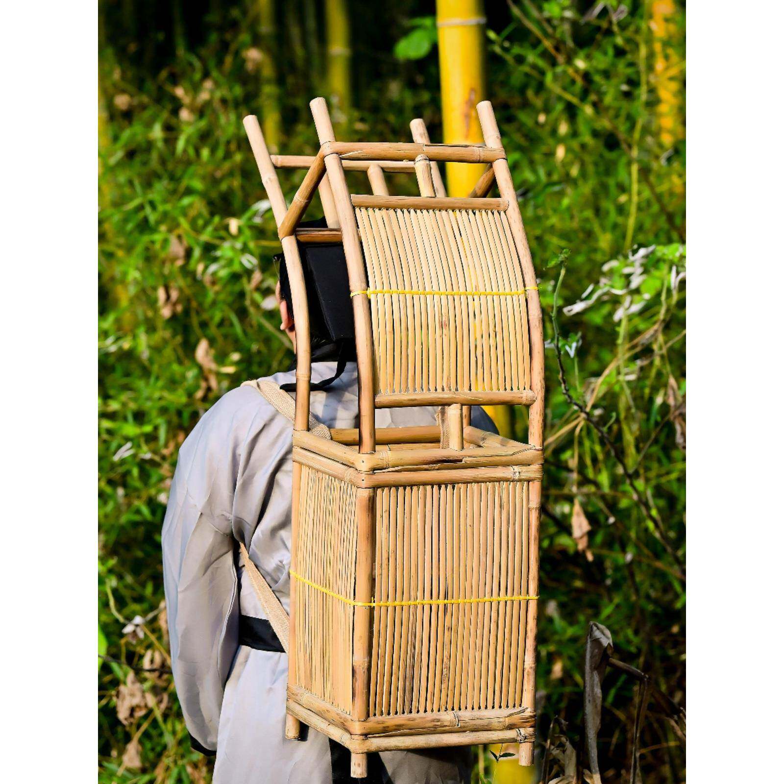 竹制背箱摄影汉服表演道具行脚僧背箱书生背篓背筐节日卖货郎