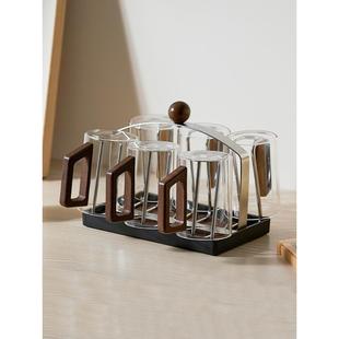 高颜值玻璃杯套装沥水杯架家用耐高温泡茶杯高档绿茶水杯喝水杯子