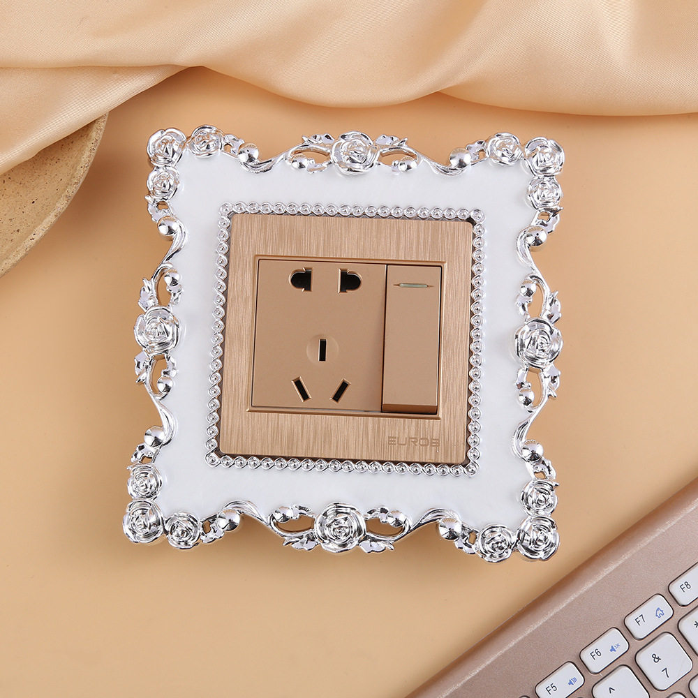 欧式创意保护套树脂墙贴玫瑰花边开关贴86型双开关罩插座贴开关套,收纳整理,开关防尘贴,淘宝优惠券,粉丝福利购,淘宝优惠卷