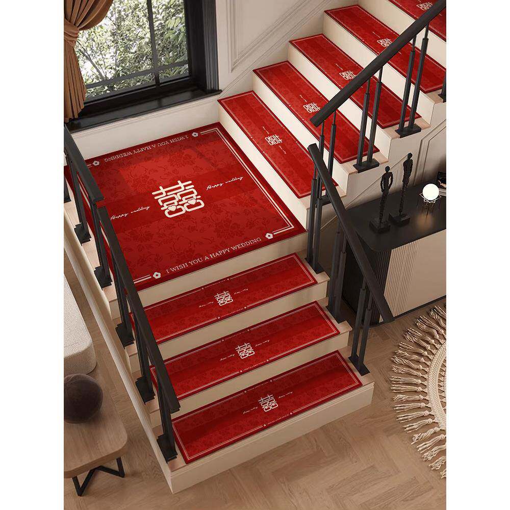 中式楼梯踏步垫红色结婚防滑垫台阶满铺地毯可擦免洗定制家用地垫