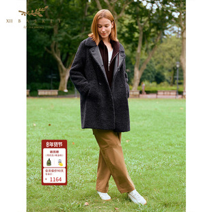十二篮25冬新款100%羊毛颗粒绒外套通勤中长款大衣简约廓形保暖女