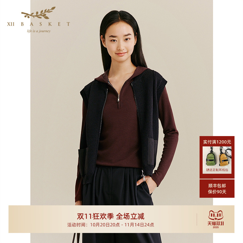 XII BASKET十二篮25秋新款商场同款纯棉经典黑色时尚百搭减龄马甲