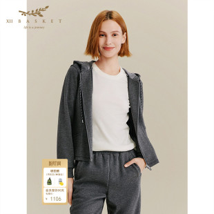 深灰 显瘦连帽卫衣运动休闲外套女秋季 XII BASKET十二篮高级感修身