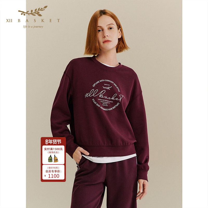 XII BASKET十二篮秋季经典休闲百搭慵懒风复古宽松圆领卫衣女,女装/女士精品,卫衣/绒衫,淘宝优惠券,粉丝福利购,淘宝优惠卷