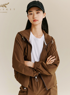 XII BASKET十二篮户外运动轻量薄外套可拆马甲连帽宽松女棕咖秋季