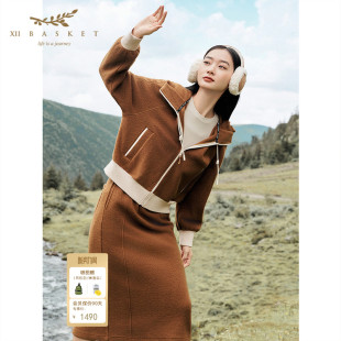 绒感100%绵羊毛外套连帽休闲女 冬季 XII BASKET十二篮商场同款