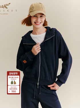 XII BASKET十二篮秋季商场同款宽松休闲藏蓝色百搭连帽外套女