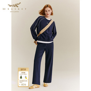 XII BASKET十二篮秋季百搭藏蓝色显瘦窄版休闲运动直筒裤女