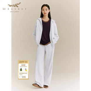 XII BASKET十二篮秋款运动时尚休闲浅灰简约宽松针织阔腿裤