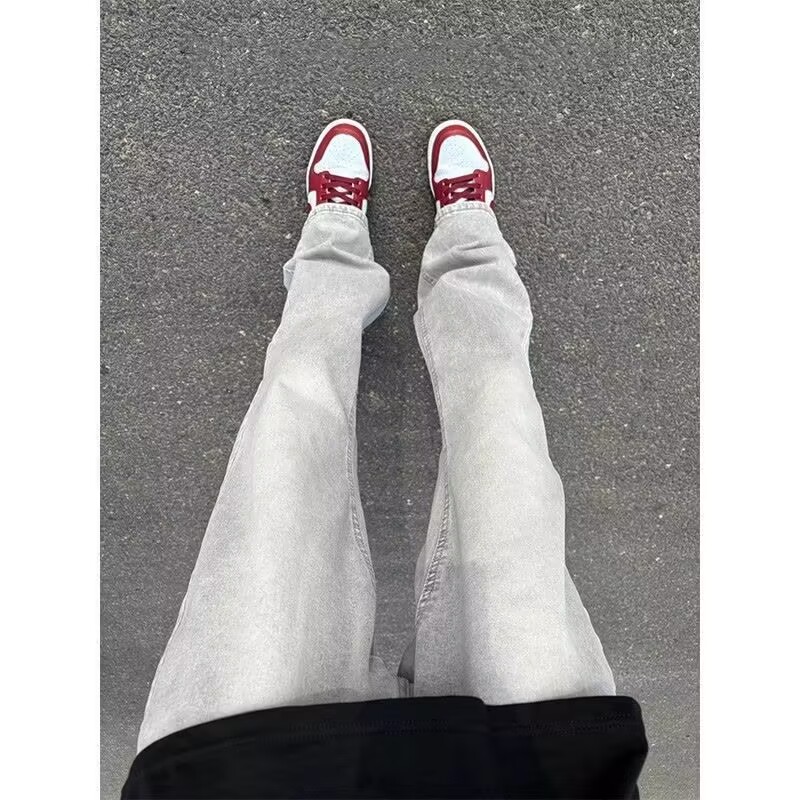 cleanfit烟灰色软牛仔裤男春夏美式修身弹力直筒裤子显腿长微喇裤