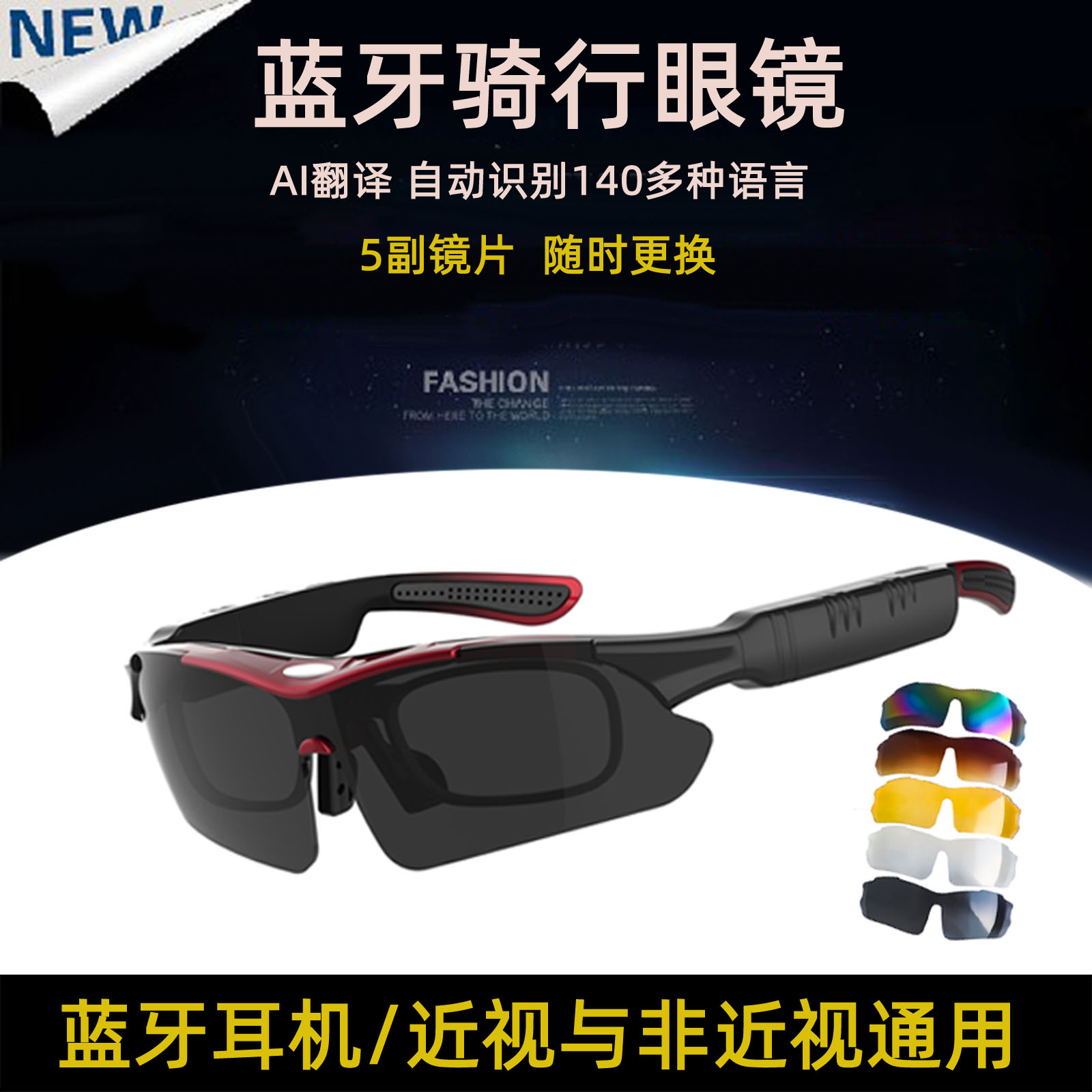 AI骑行翻译眼镜5副镜片自动识别