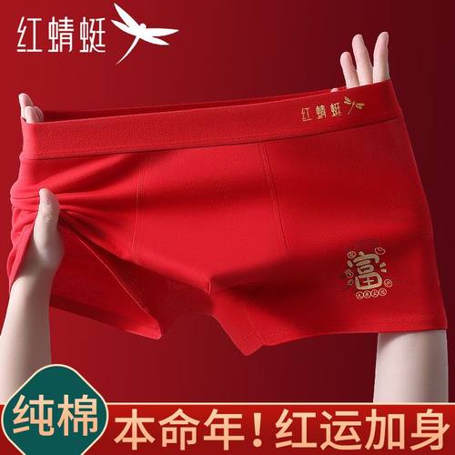 红蜻蜓男士红色内裤男纯棉本命年