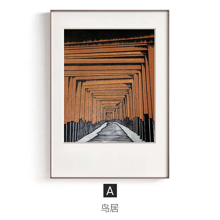 简朴自然原木风建筑挂画铝合金边框挂画赤木集日式文艺餐厅装饰画图片
