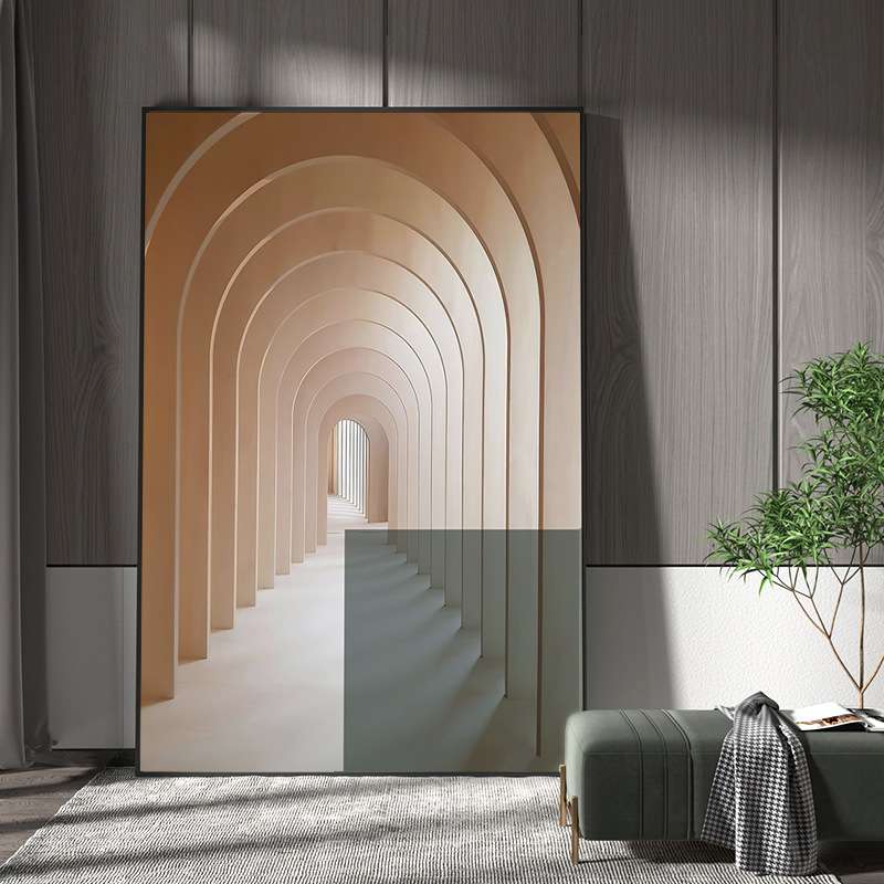 现代客厅玄关装饰画建筑延长走廊简约样板房室内背景墙壁落地挂画图片