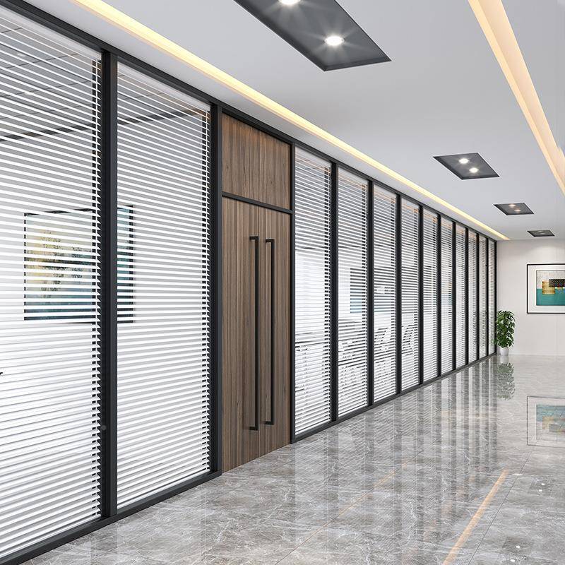铝化合金办公室玻璃隔断墙磨砂高隔断百叶音双玻雾H-156化白超玻