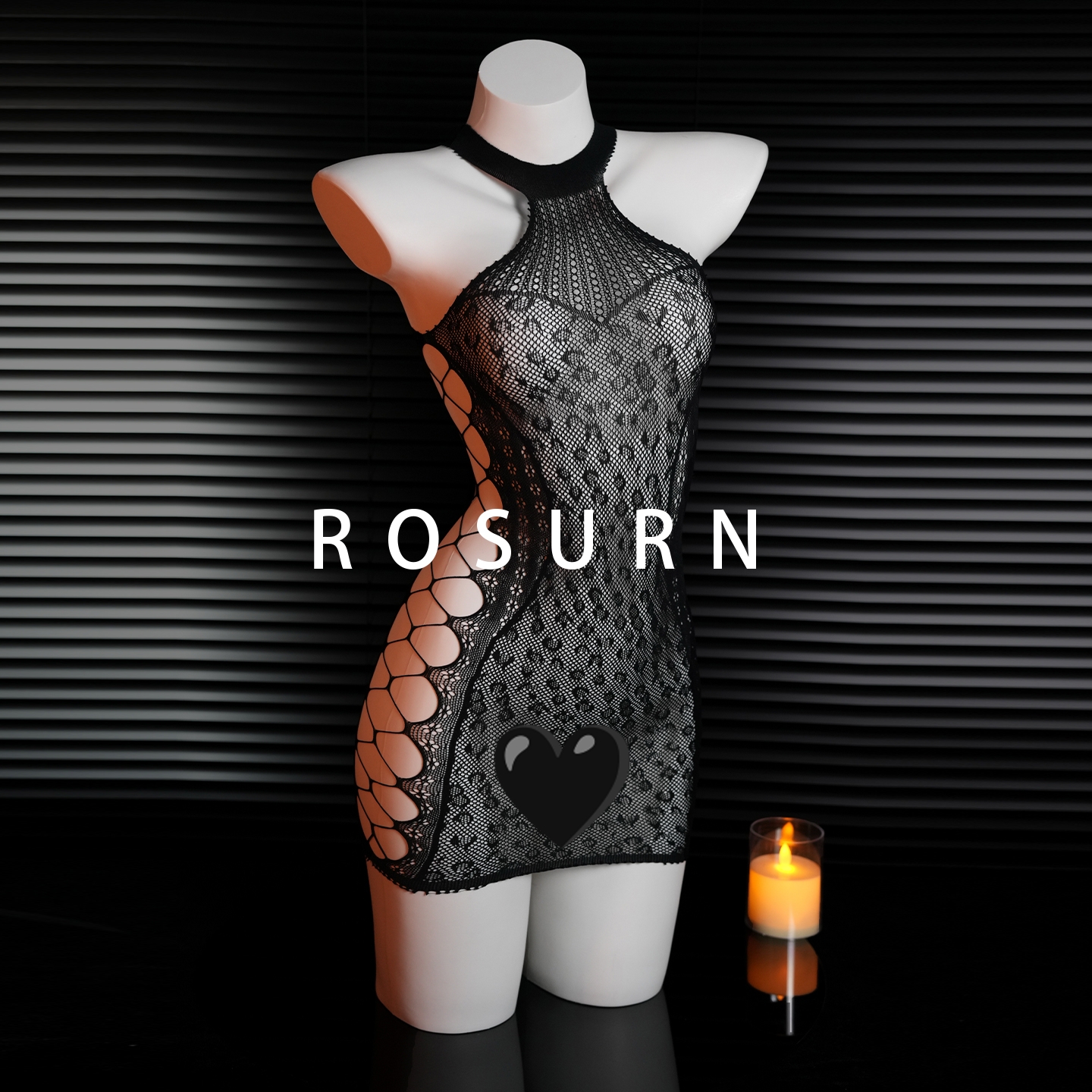 夜曲蔷薇「斯撕乐」性感大码网眼包臀睡衣镂空挂脖豹纹网衣黑丝