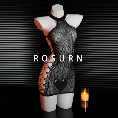 夜曲蔷薇「斯撕乐」性感大码网眼包臀睡衣镂空挂脖豹纹网衣黑丝