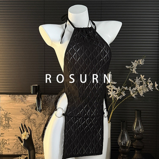 夜曲蔷薇「情夜迷离」性感菱形吊带亮片纹路睡裙新中式 旗袍睡衣