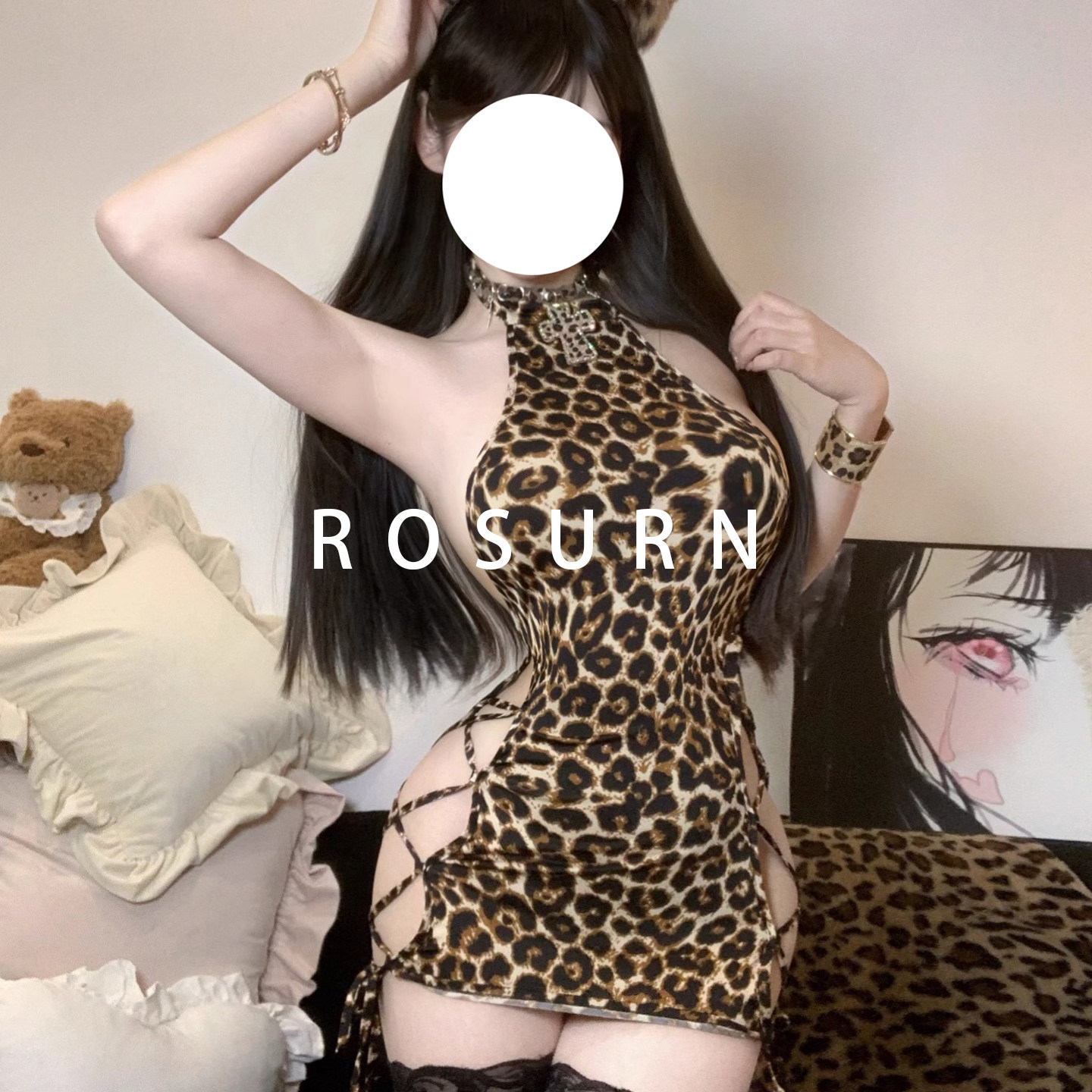 夜曲蔷薇「豹纹牢笼」性感豹纹纯欲挂脖包臀辣妹绑带睡裙,女士内衣/男士内衣/家居服,内衣配件,淘宝优惠券,粉丝福利购,淘宝优惠卷