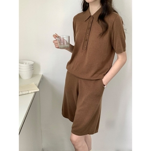 麦德龙AI 舒适内搭针织打 老钱风时髦翻领羊毛短袖 上衣女早秋薄款