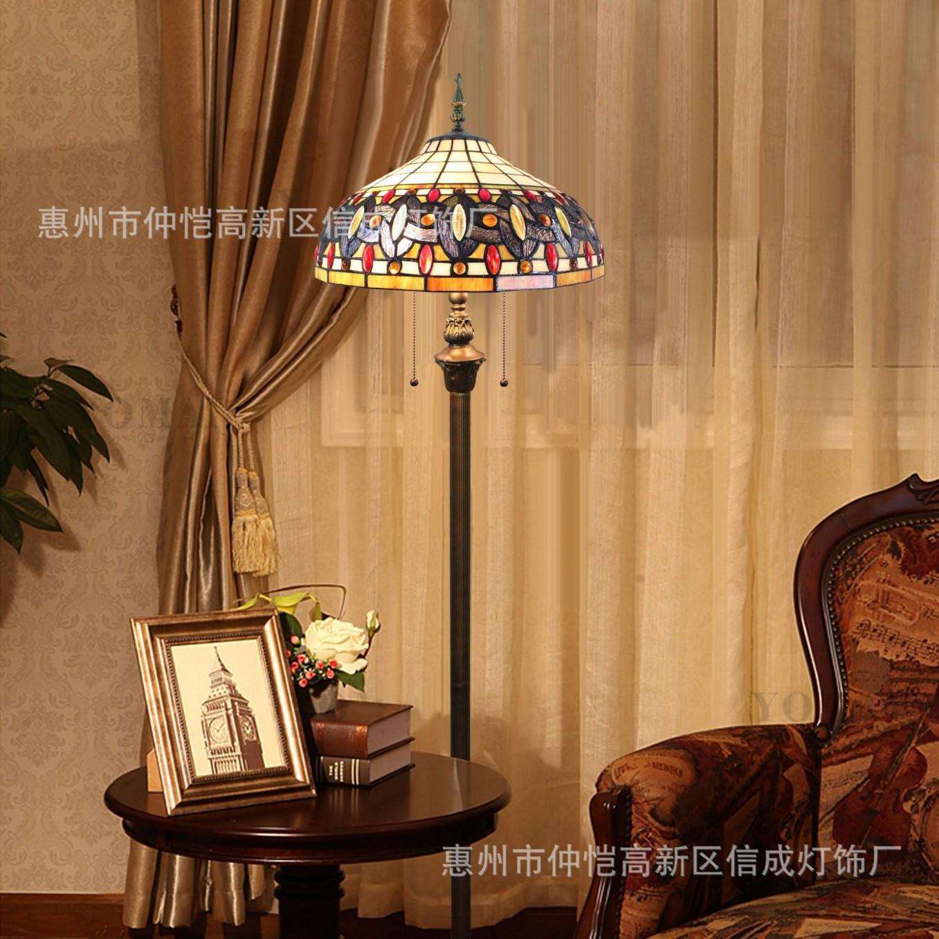 蒂凡尼锁扣复古站立灯新中式餐厅卧室别墅咖色玻璃珠子高档落地灯